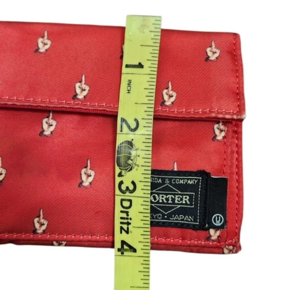 Porter Tokyo Japan Red Canvas Wallet Zip Coin Key Ring Small Trifold